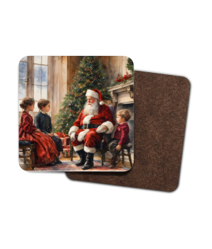 4 Pack Hardboard Coaster - Meeting Father Christmas